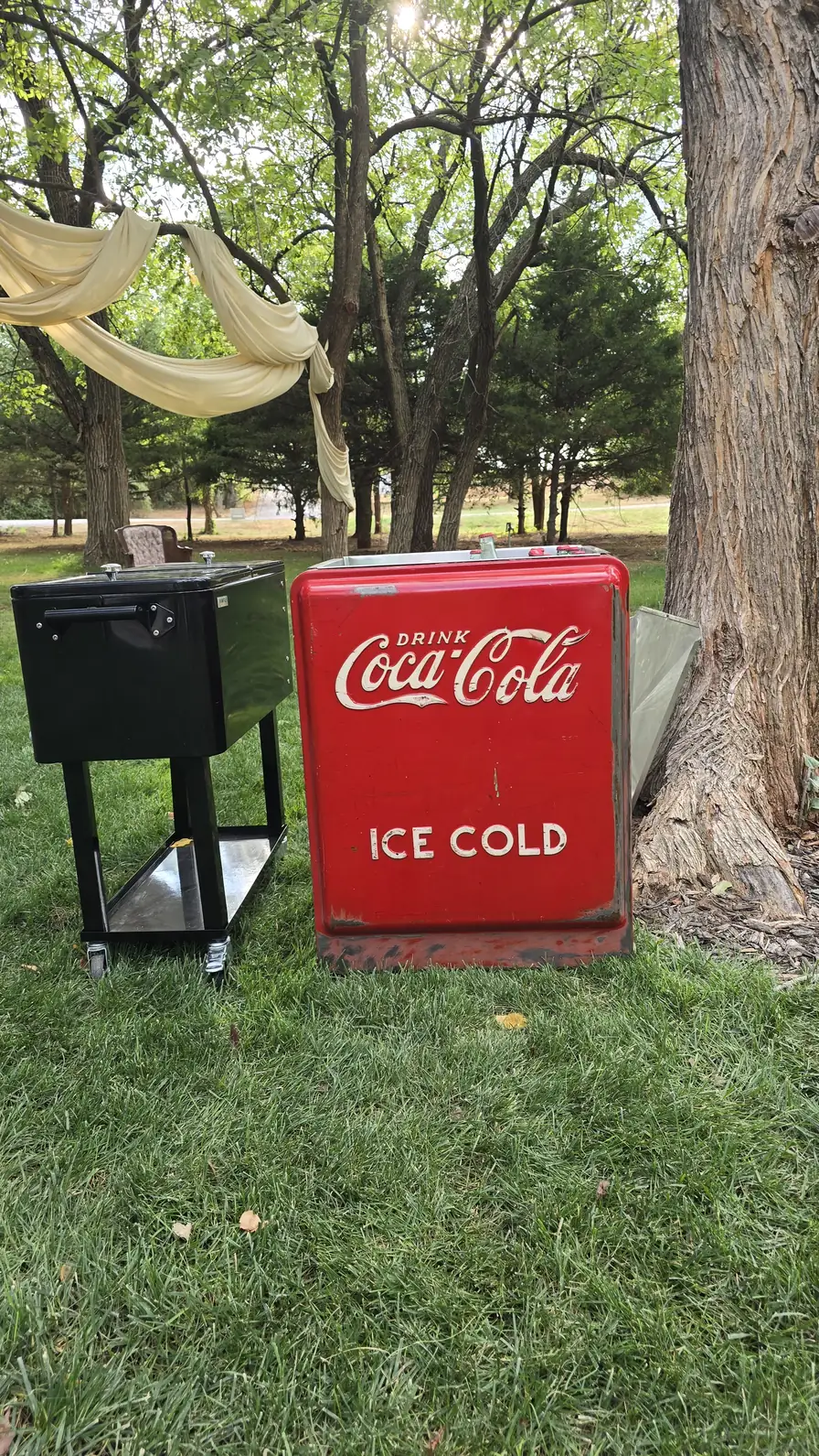 Our red Coca-Cola cooler at Khia and Parker's wedding